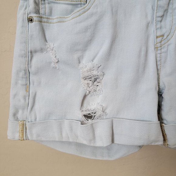 Guess Light Wash Destroyed Cuffed Denim Shorts - Picture 4 of 16